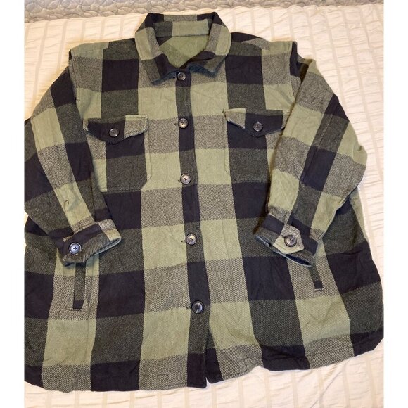 Green & Black Plaid Button-Up Shirt Jacket, XL - Picture 8 of 9
